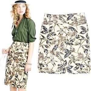 J CREW Foil Leaf Pencil Skirt Size 10 Cream Gold